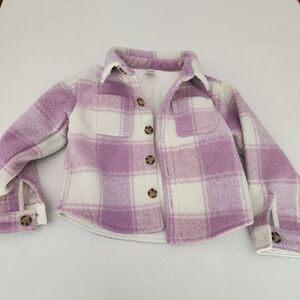 Carter's Shacket Kids Size 4/4A Purple White Plaid Fleece Lined Button Fron Cozy